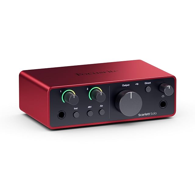 Interface audio USB-C Focusrite Scarlett Solo quatrième génération en rouge