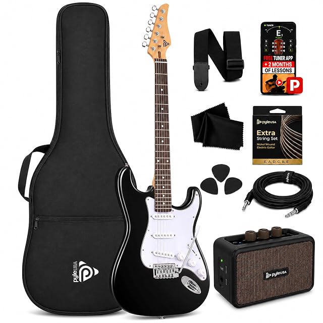 Ensemble guitare électrique Pyle ST en noir avec ampli et housse